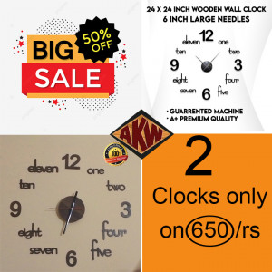 AKW 2 New Wooden Wall Clock 24 inch Clocks Fashion Watches.