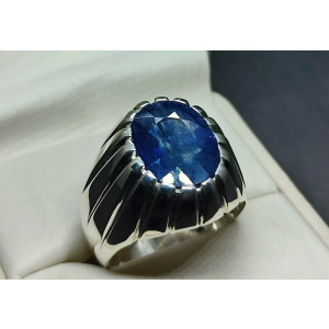 Natural 9 Carat Deep Blue Sapphire (Neelam) Mens Star Shape Ring
