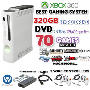 XBOX 360 Console 320GB 80 Games Installed - 2 Wire Controllers