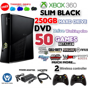 XBOX 360 Slim Console 250GB 60 Games Installed | 2 Wireless Controllers.