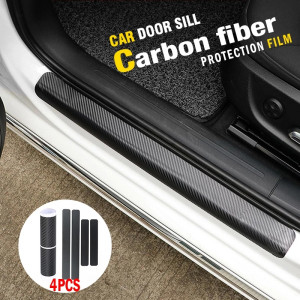 Car Door Sill Protector( 4PCS ) 3D Carbon Fiber Vinyl Wrap Anti-Kicked Scratch Protection.