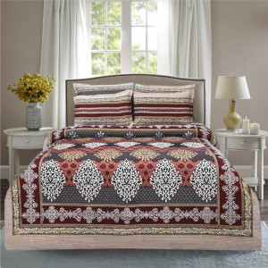 Sapphire Maroon Grey 4 Pillow Multani Bedsheet Set