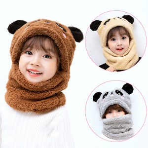 Winter Children Hat Plus Fleece Kids Wool Caps with Neck Warmer