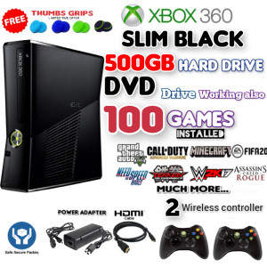 XBOX 360 Slim Console 500GB 100Games Installed | 2 Wireless Controller.