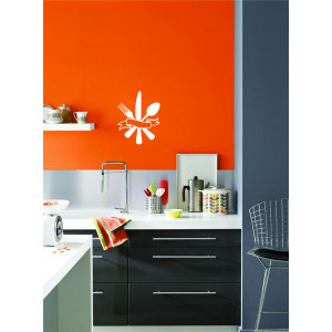 Kitchen Decoration Spoon and Fork White Wall Sticker(4.2x8inches)