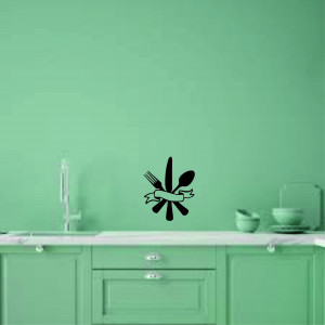 Fork, Spoon and Knife Kitchen Wall Sticker Black(10x12 inches) Home Decoration